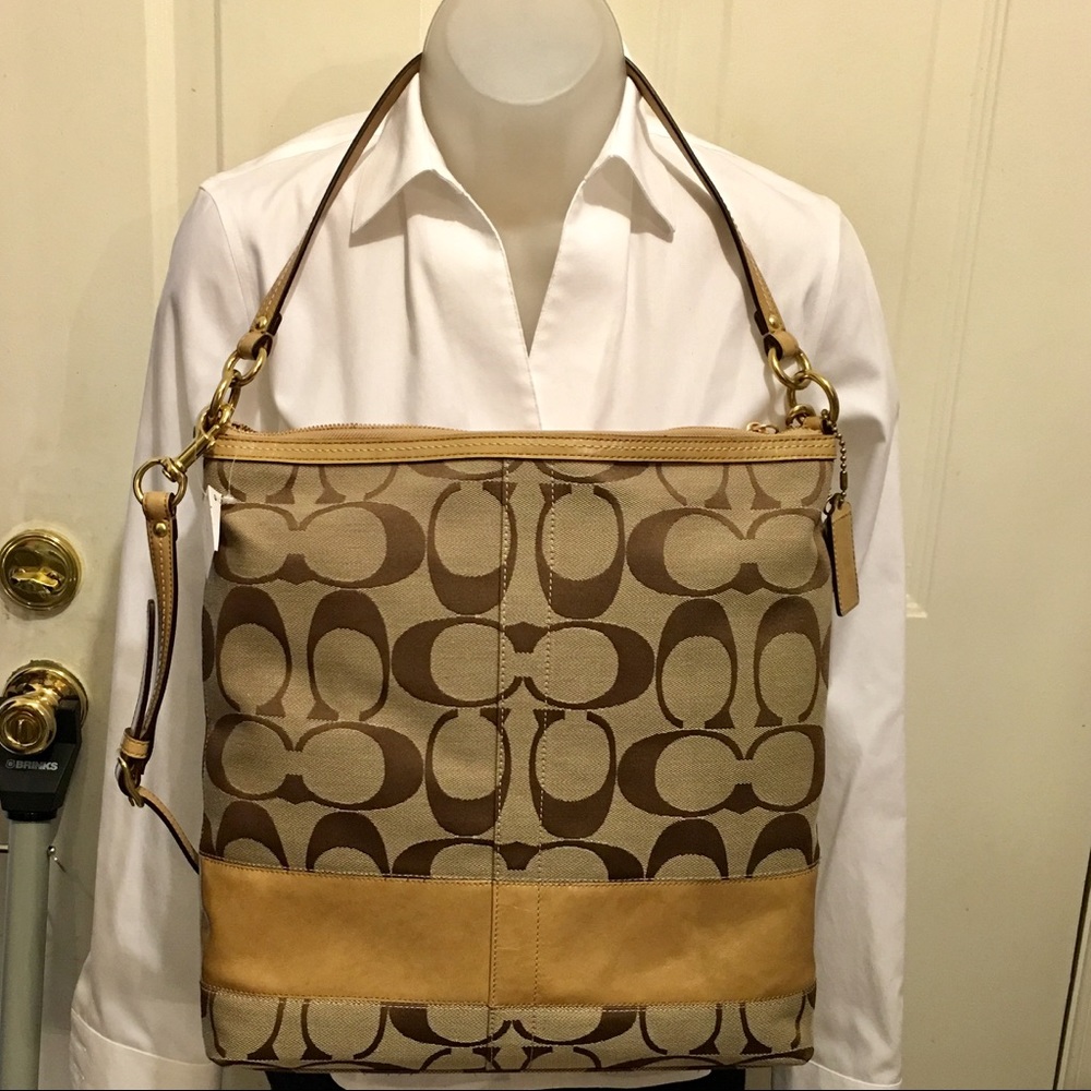 Coach Signature Stripe Patent Large Shoulder Bag